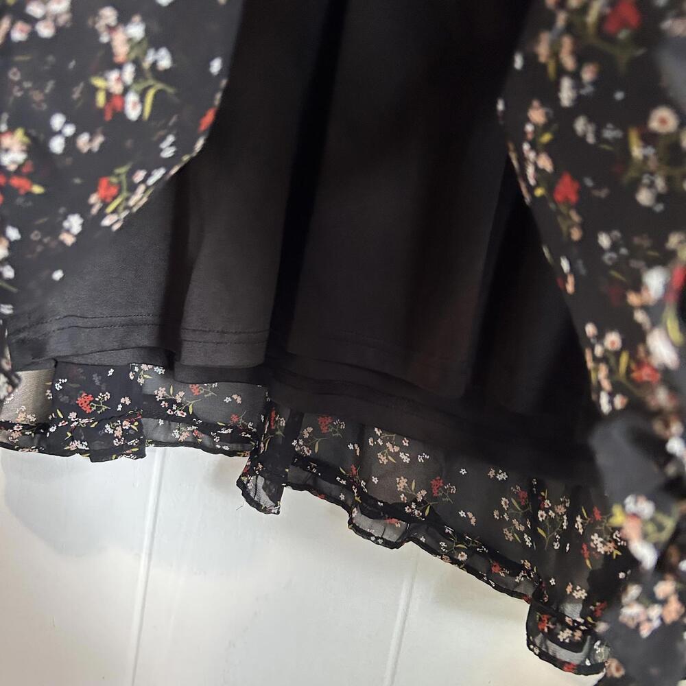 Hesperus Black Floral Ruffle Sheer Long Sleeve Mini Dress Women’s XL - Picture 4 of 6